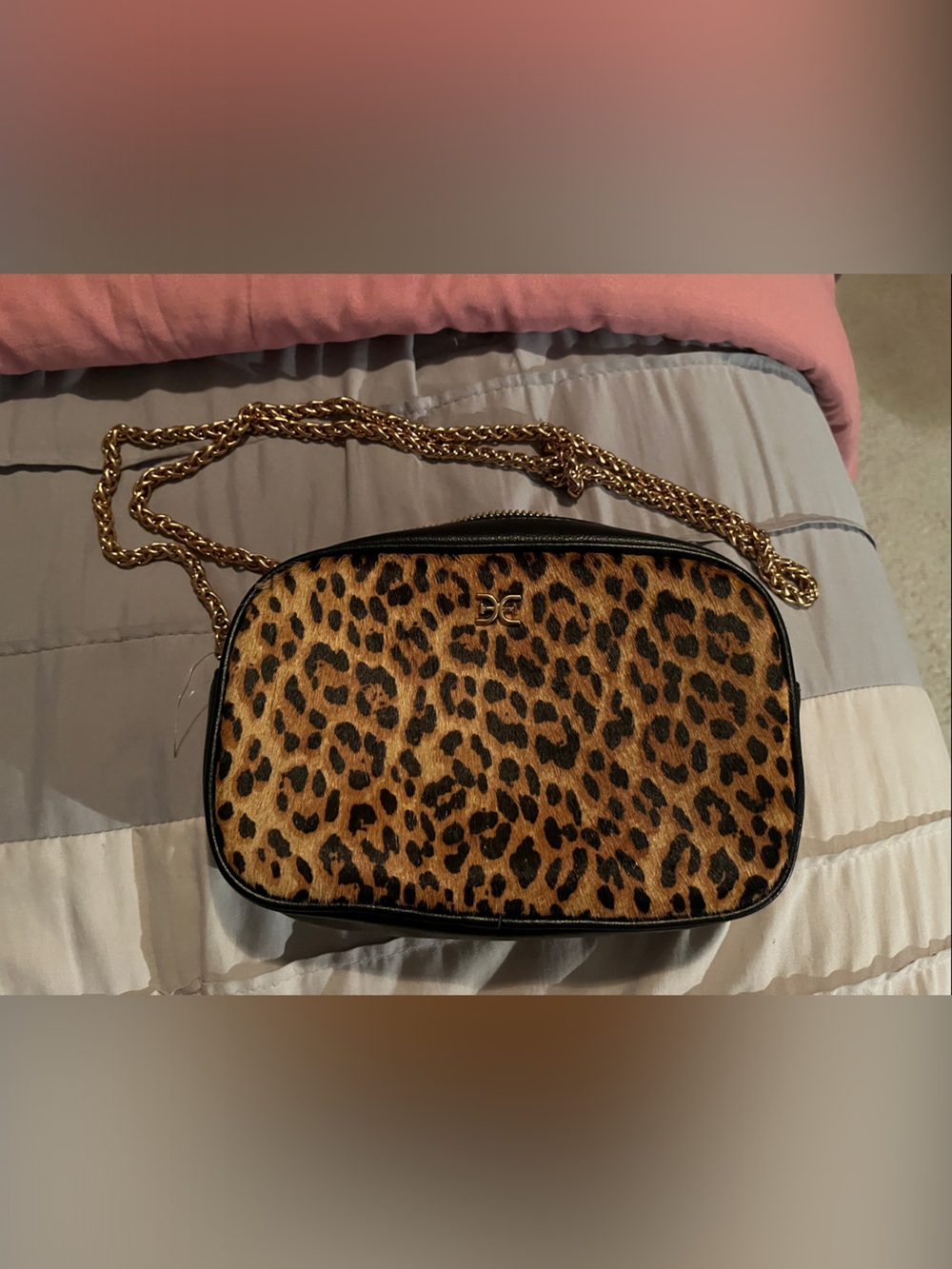 Leopard Print Crossbody Bag with Gold Chain Strap